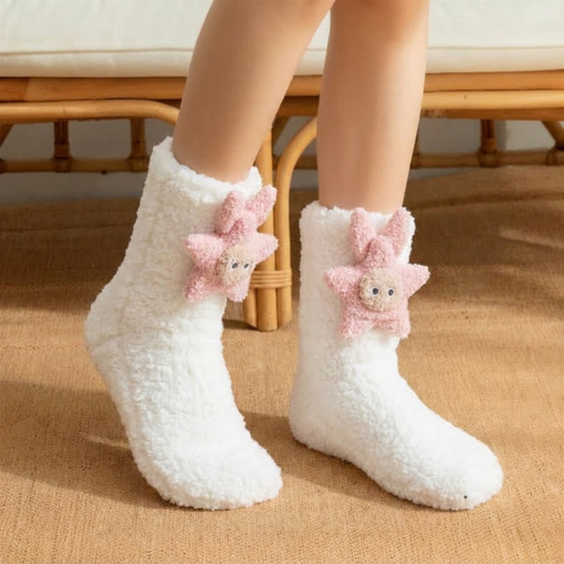 Pink Blue Star Bear Accent Slipper Socks - White - EU36-42(US3-8.5) - image 2