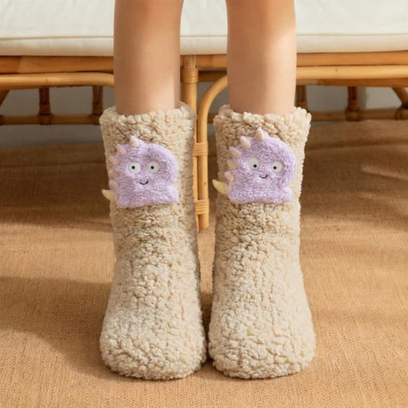 White Pink Dinosaur Cartoon Slipper Socks - Khaki - EU36-42(US3-8.5) - image 2