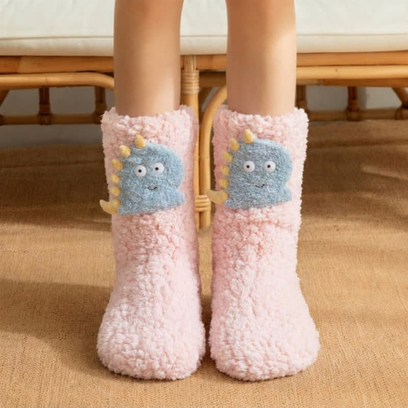 White Pink Dinosaur Cartoon Slipper Socks - Pink - EU36-42(US3-8.5) - image 0
