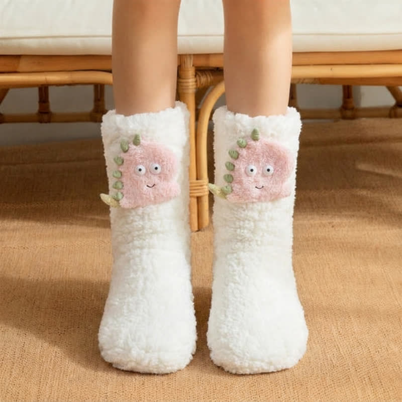 White Pink Dinosaur Cartoon Slipper Socks - White - EU36-42(US3-8.5) - image 1