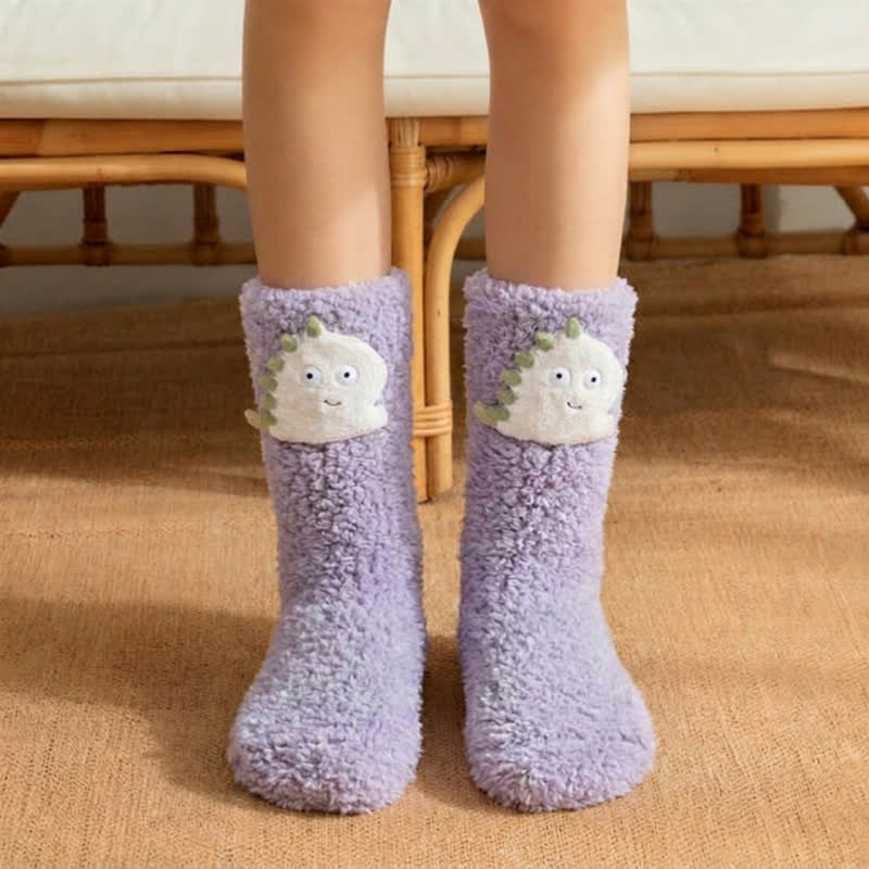 White Pink Dinosaur Cartoon Slipper Socks - Purple - EU36-42(US3-8.5) - image 4