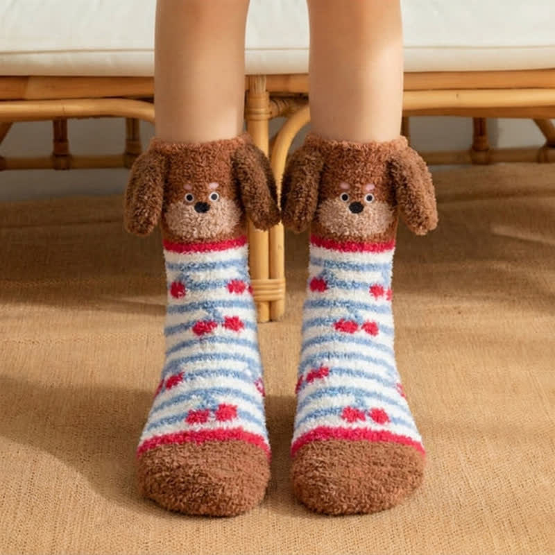 Striped Puppy Ear Quarter Socks(3 Pairs) - Red - EU36-42(US3-8.5) - image 0