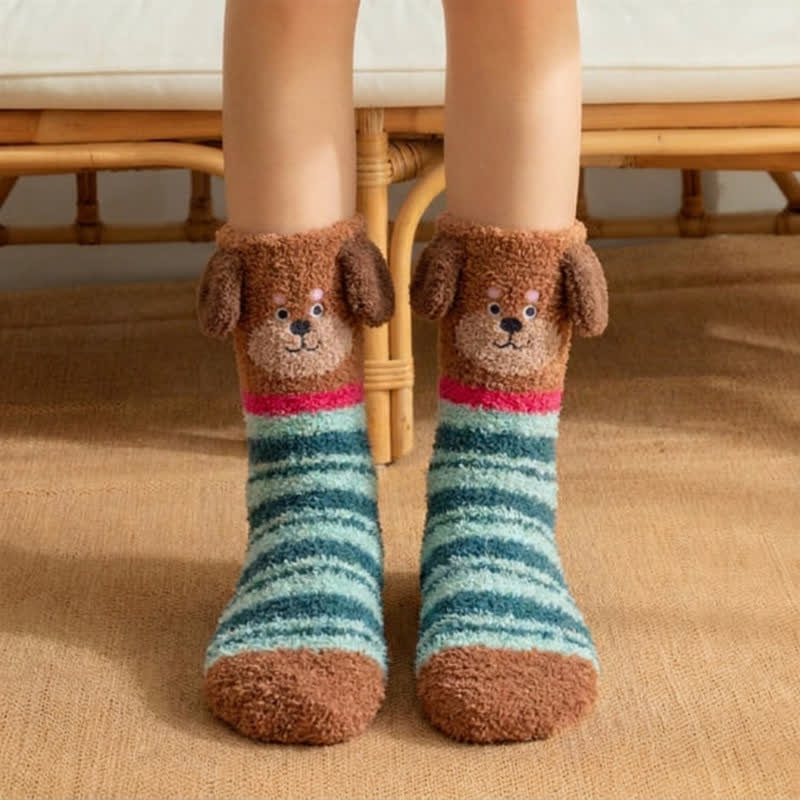 Striped Puppy Ear Quarter Socks(3 Pairs) - Dark Green - EU36-42(US3-8.5) - image 5