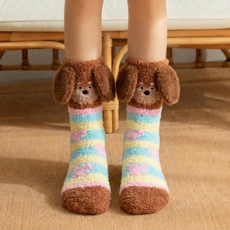 Striped Puppy Ear Quarter Socks(3 Pairs) - Yellow - EU36-42(US3-8.5) - image 3