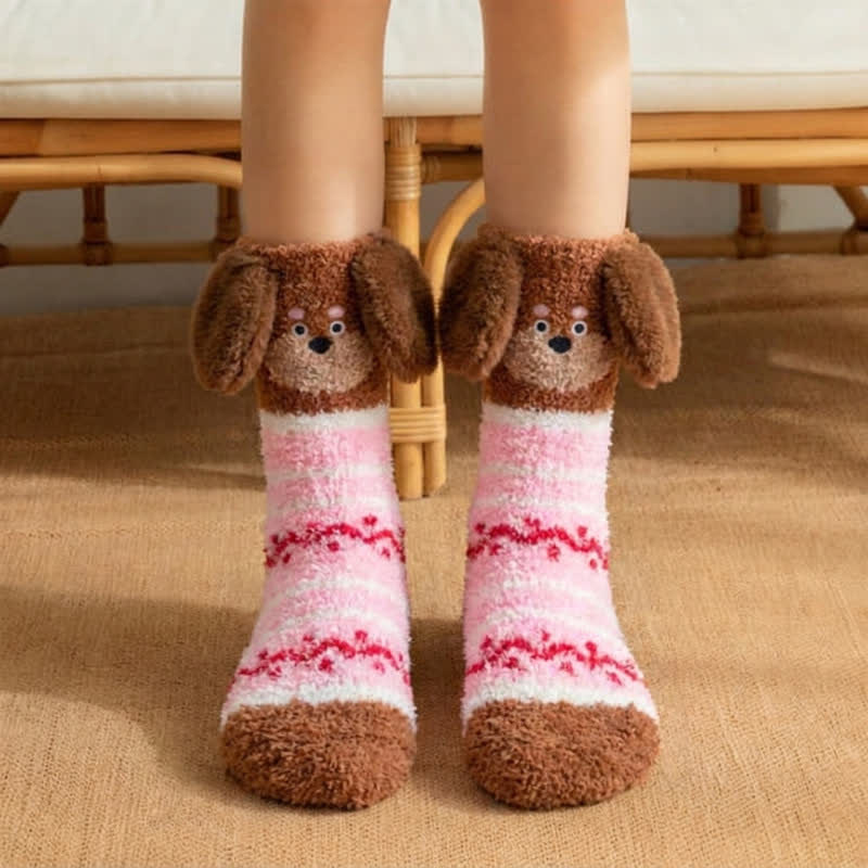 Striped Puppy Ear Quarter Socks(3 Pairs) - Pink - EU36-42(US3-8.5) - image 2