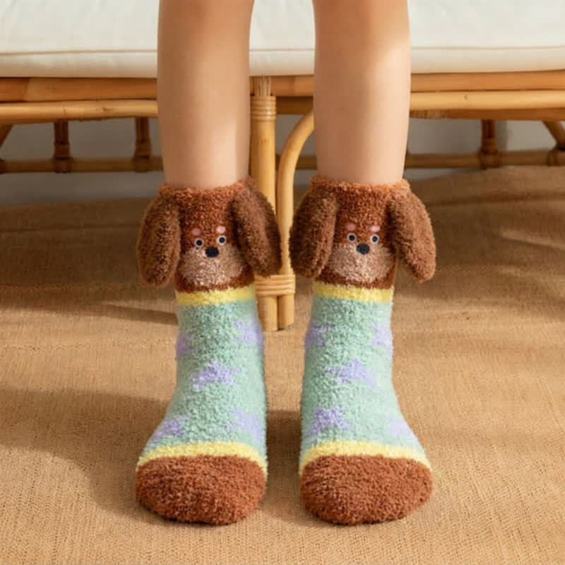 Striped Puppy Ear Quarter Socks(3 Pairs) - Light Green - EU36-42(US3-8.5) - image 1