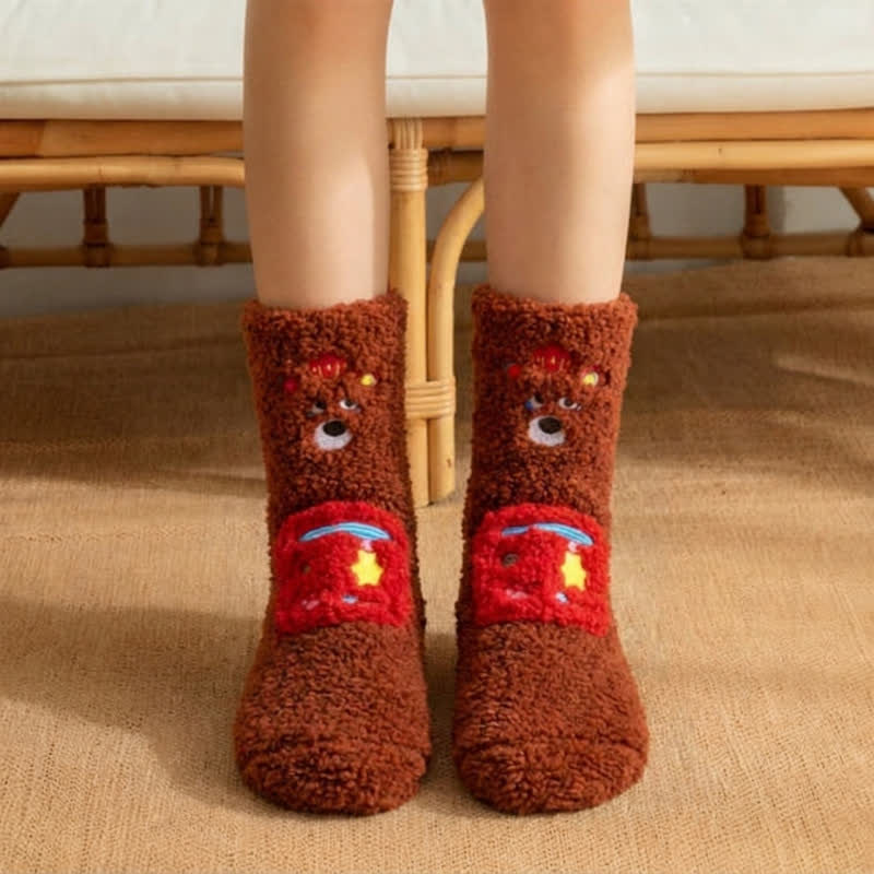 Hot Pink Crown Cartoon Graphic Slipper Socks - Brown - EU36-42(US3-8.5) - image 3