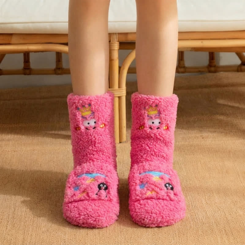 Hot Pink Crown Cartoon Graphic Slipper Socks - Pink - EU36-42(US3-8.5) - image 1