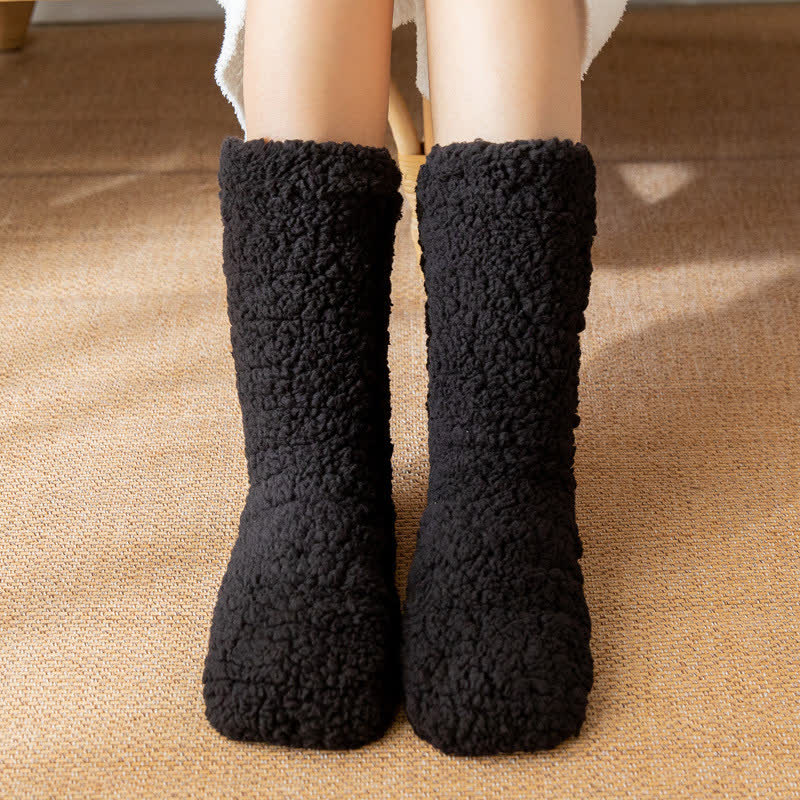 Solid White Fluffy Mid-Calf Slipper Socks (2 Pairs) - Black - EU36-42(US3-8.5) - image 4