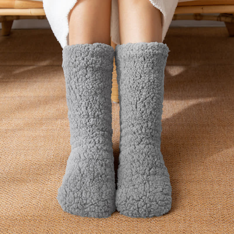 Solid White Fluffy Mid-Calf Slipper Socks (2 Pairs) - Grey - EU36-42(US3-8.5) - image 5