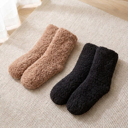 Solid White Fluffy Mid-Calf Slipper Socks (2 Pairs) - Black+Coffee - EU36-42(US3-8.5) - image 7