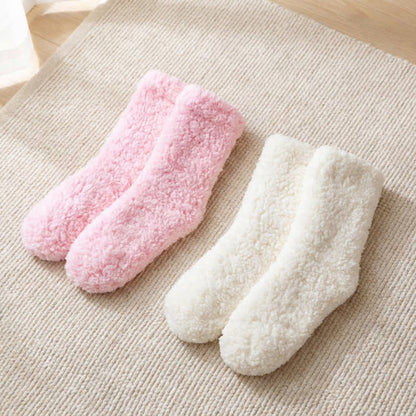 Solid White Fluffy Mid-Calf Slipper Socks (2 Pairs) - White+Pink - EU36-42(US3-8.5) - image 9