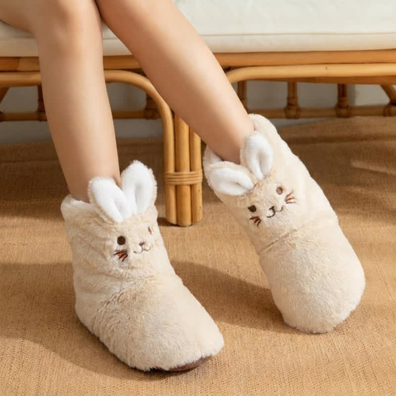 Pink Bunny Ears Plush Fleece Slipper Socks - Beige - EU39-41(US6-7.5) - image 1