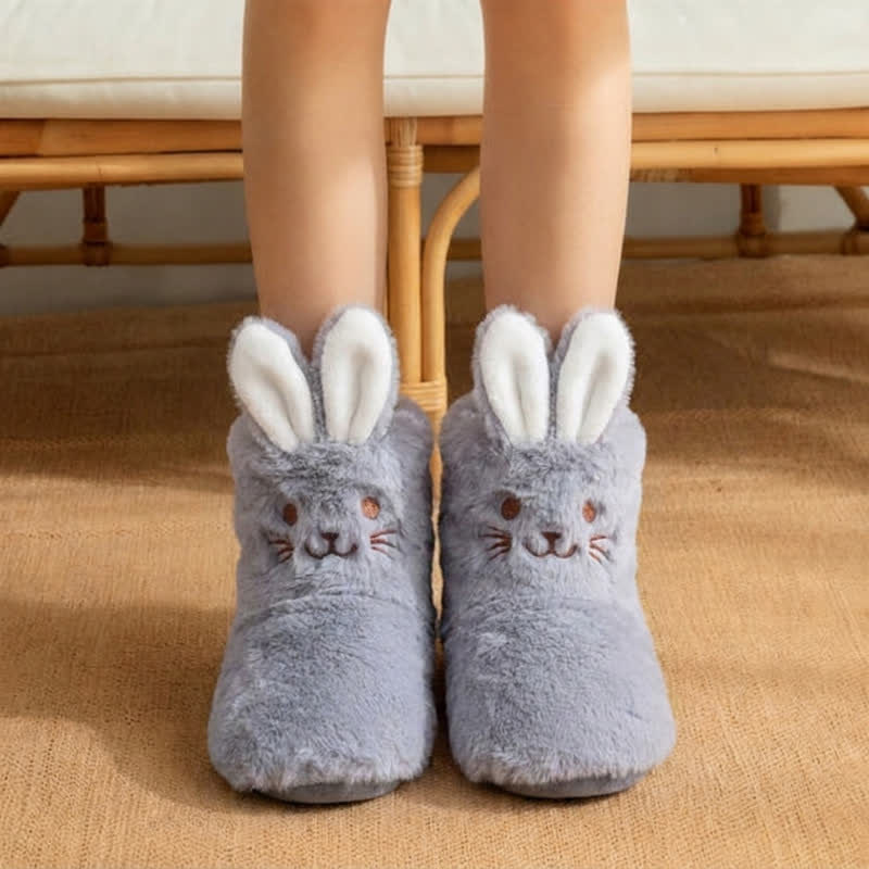 Pink Bunny Ears Plush Fleece Slipper Socks - Grey - EU39-41(US6-7.5) - image 4
