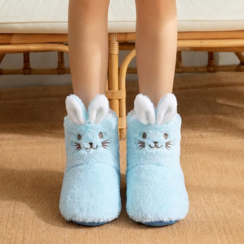 Pink Bunny Ears Plush Fleece Slipper Socks - Light Blue - EU39-41(US6-7.5) - image 3