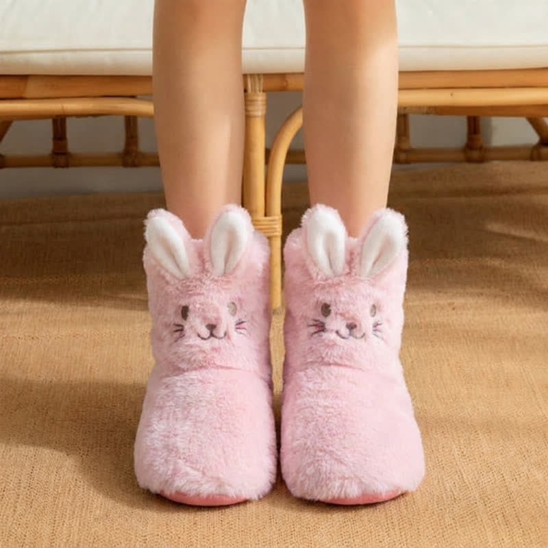 Pink Bunny Ears Plush Fleece Slipper Socks - Light Pink - EU39-41(US6-7.5) - image 0