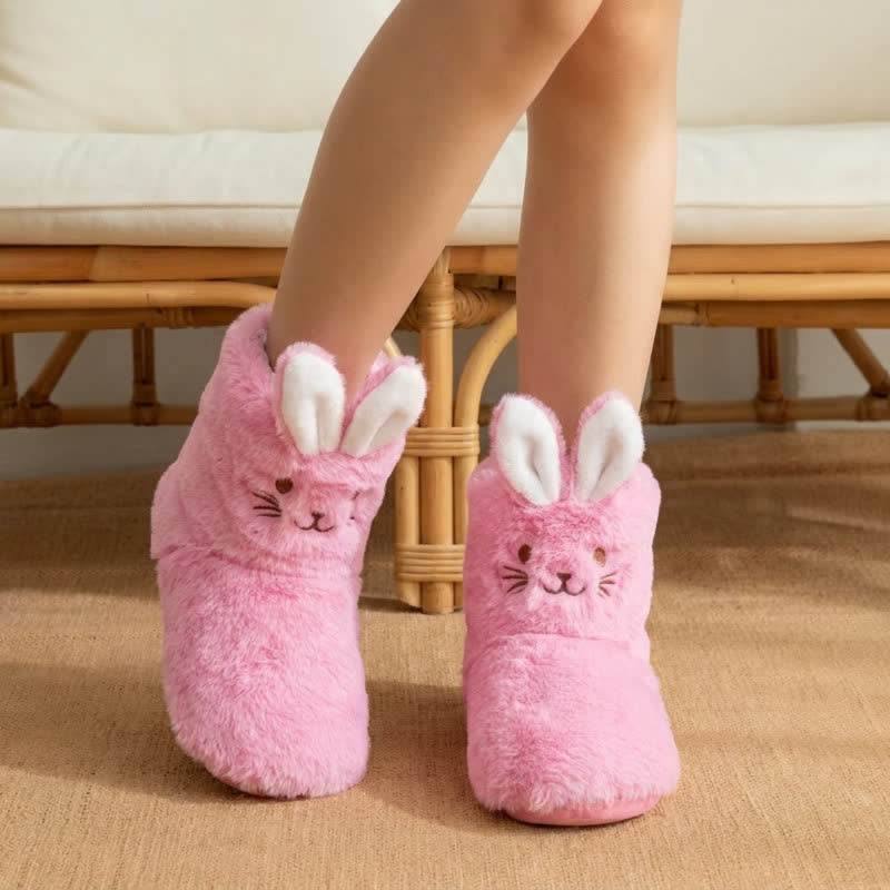Pink Bunny Ears Plush Fleece Slipper Socks - Dark Pink - EU39-41(US6-7.5) - image 2