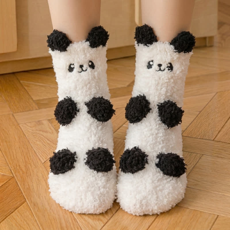 White Animal Face Cute Fleece Slipper Socks - B - EU36-41(US3-7.5) - image 3