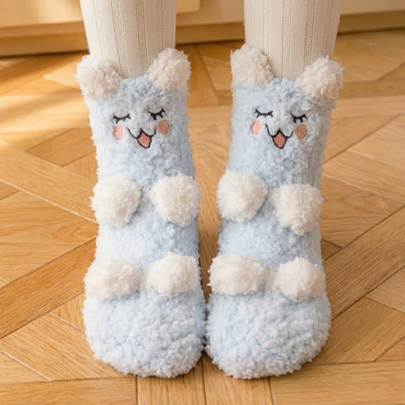 White Animal Face Cute Fleece Slipper Socks - A - EU36-41(US3-7.5) - image 2