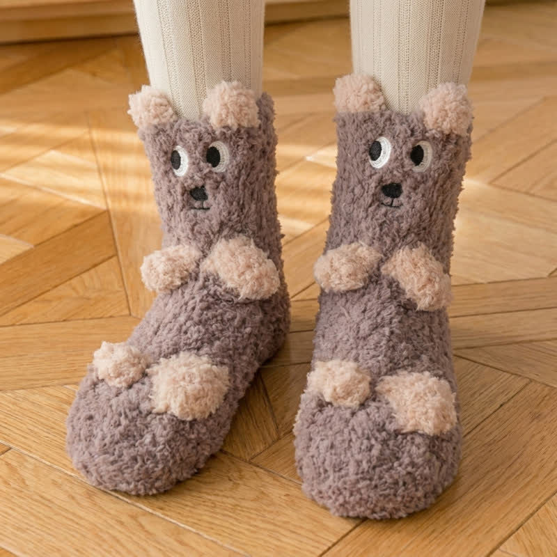 White Animal Face Cute Fleece Slipper Socks - C - EU36-41(US3-7.5) - image 5