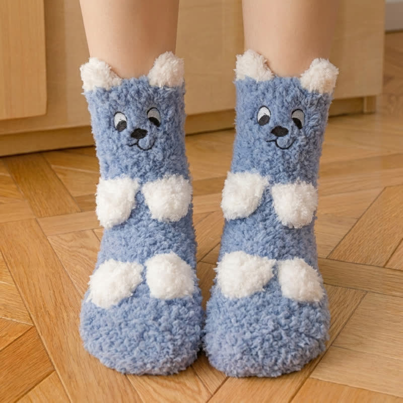 White Animal Face Cute Fleece Slipper Socks - G - EU36-41(US3-7.5) - image 7