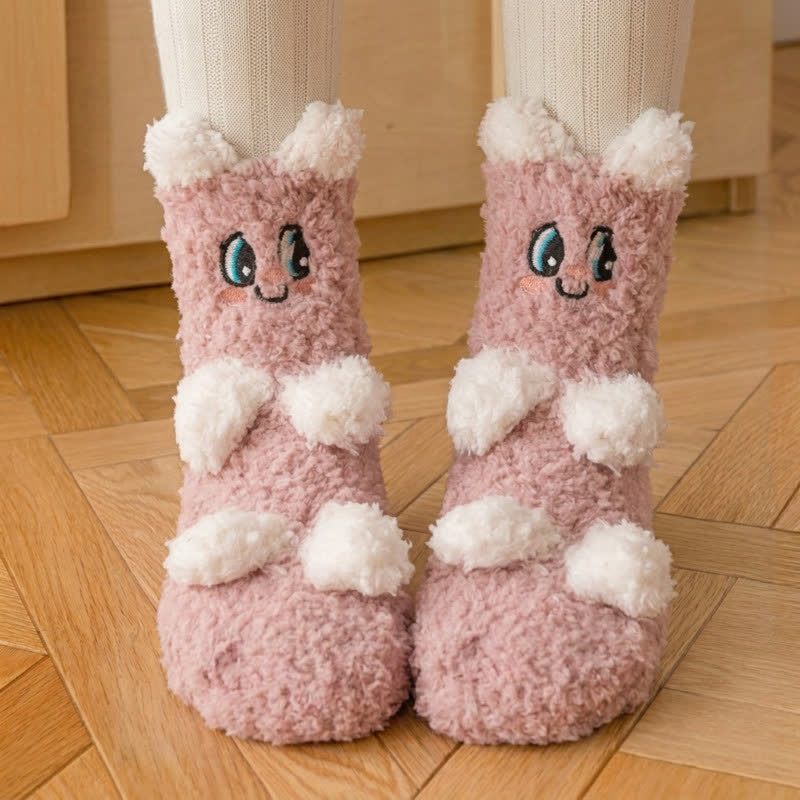 White Animal Face Cute Fleece Slipper Socks - H - EU36-41(US3-7.5) - image 4