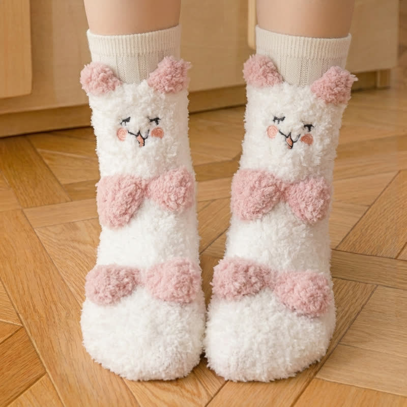 White Animal Face Cute Fleece Slipper Socks - F - EU36-41(US3-7.5) - image 0