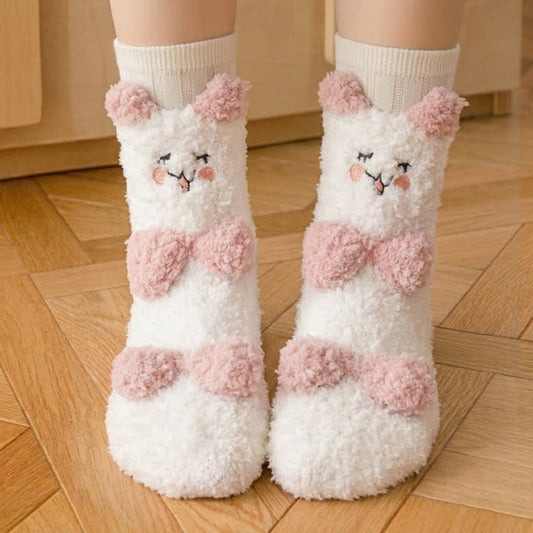 White Animal Face Cute Fleece Slipper Socks - F - EU36-41(US3-7.5) - image 0