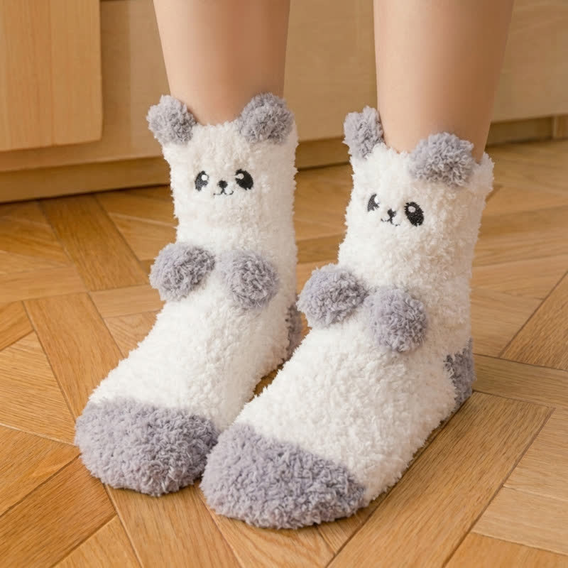 White Animal Face Cute Fleece Slipper Socks - E - EU36-41(US3-7.5) - image 6