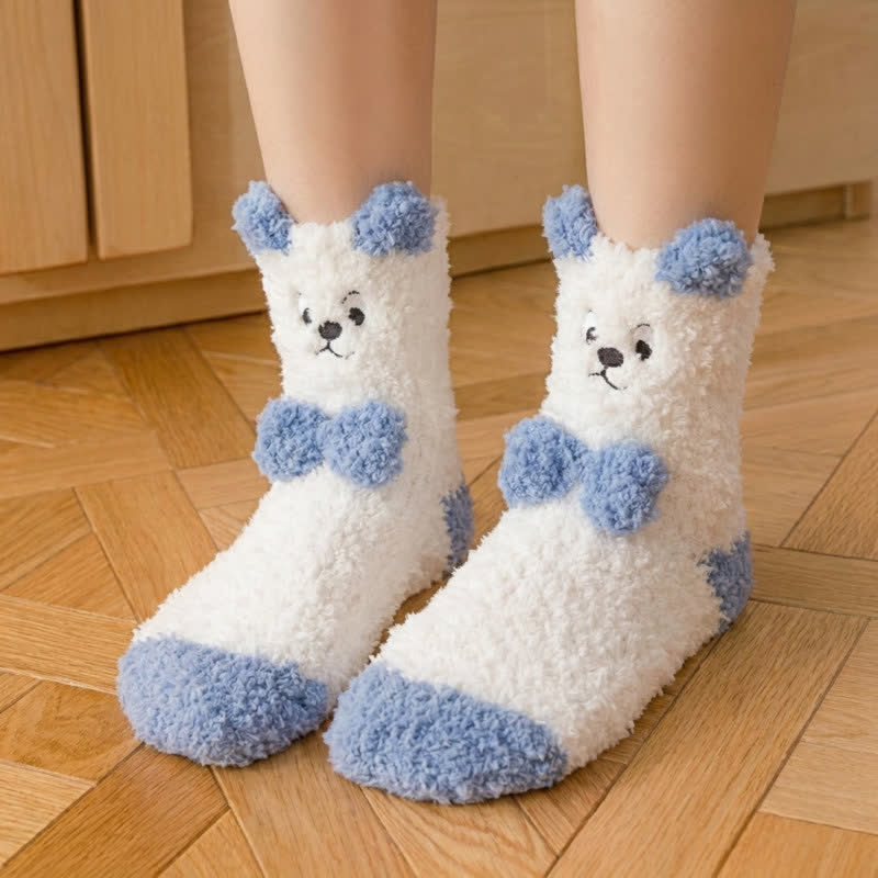 White Animal Face Cute Fleece Slipper Socks - K - EU36-41(US3-7.5) - image 10