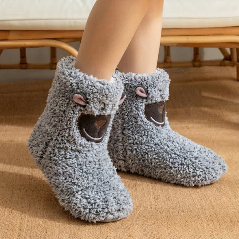 Grey Fluffy Sheep Cartoon Slipper Socks - image 1