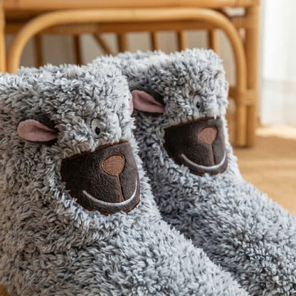 Grey Fluffy Sheep Cartoon Slipper Socks - image 4