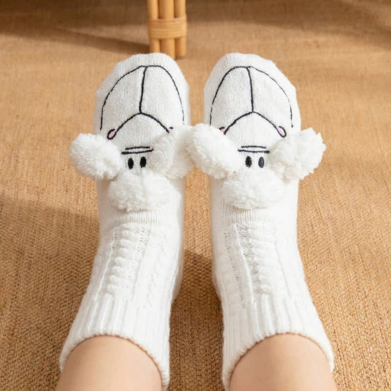 White Knitted Sheep Fleece Slipper Socks - image 1