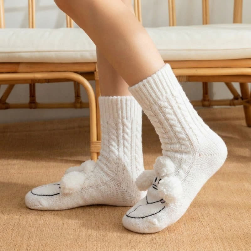 White Knitted Sheep Fleece Slipper Socks - image 2