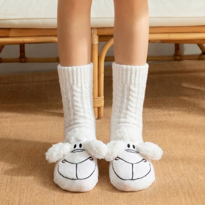White Knitted Sheep Fleece Slipper Socks - White - EU36-40(US3-7) - image 0