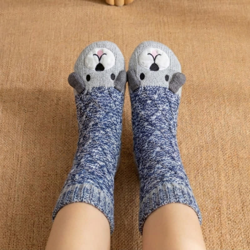 Burgundy Plaid Fleece Lined Slipper Socks - Blue - EU36-40(US3-7) - image 2