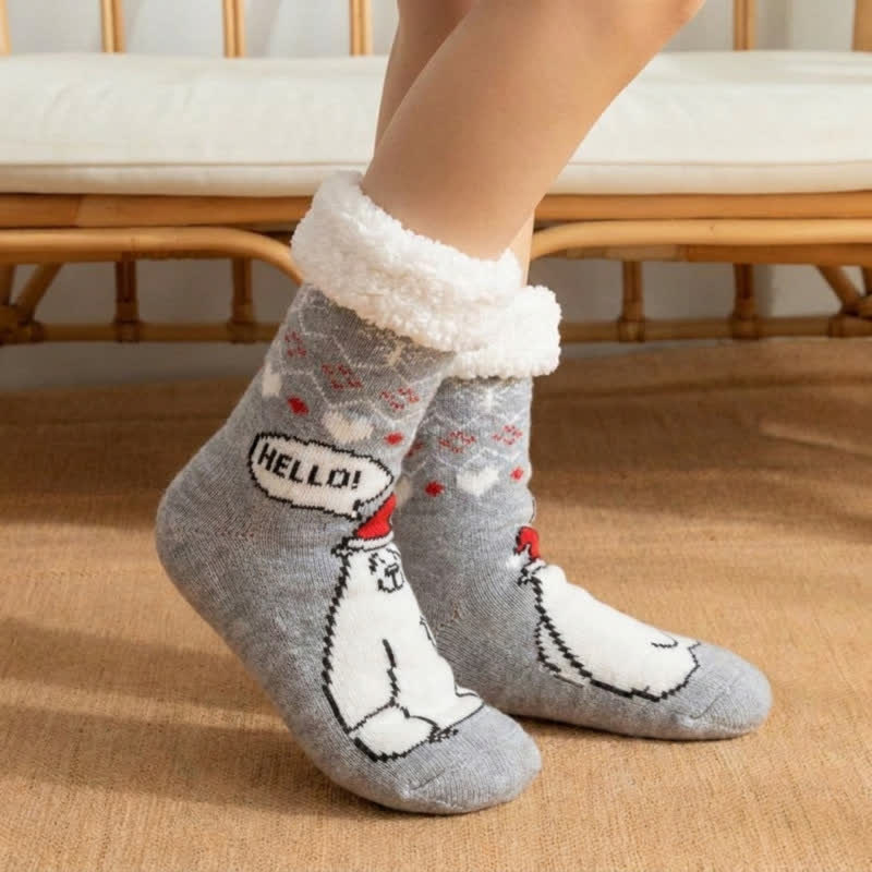 Grey Striped Cat Face Plush Cuff Slipper Socks - image 1