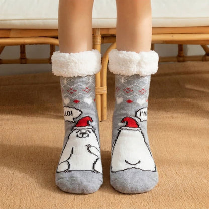 Grey Striped Cat Face Plush Cuff Slipper Socks - Grey - EU36-40(US3-7) - image 0