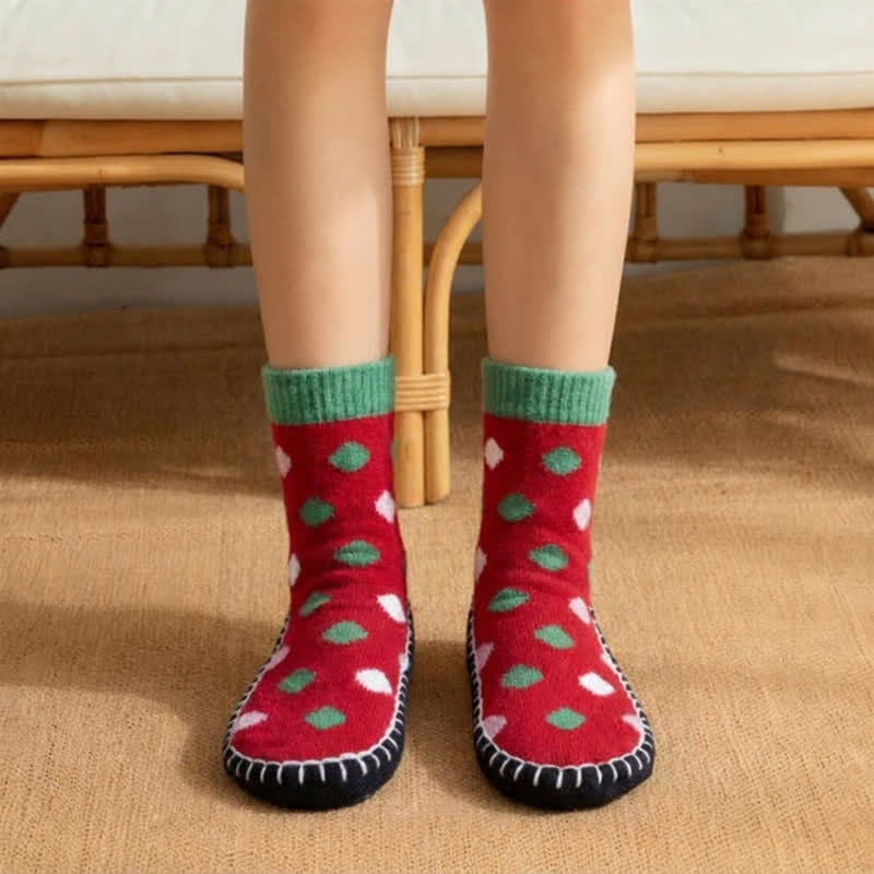 Green Polka Dot Anti-Slip House Slipper Socks - Red - EU36-40(US3-7) - image 6