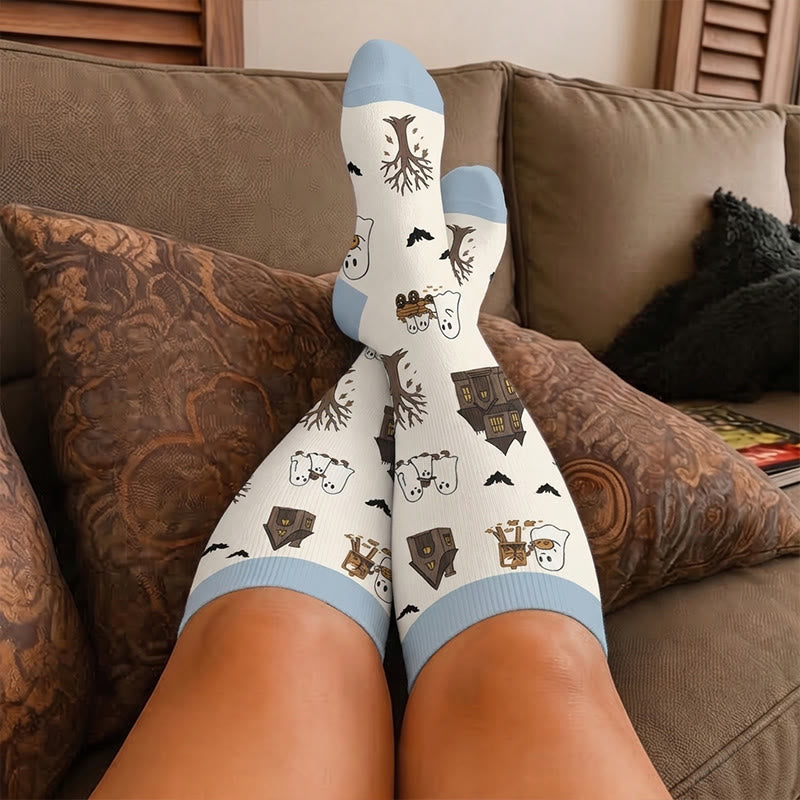 Plus Size Haunted House Ghost Compression Socks - image 1