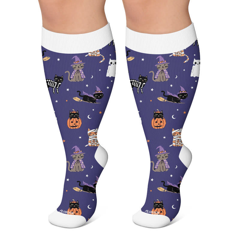 Plus Size Haunted House Ghost Compression Socks - Purple - 4XL - image 4