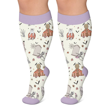 Plus Size Haunted House Ghost Compression Socks - Light Purple - 4XL - image 6