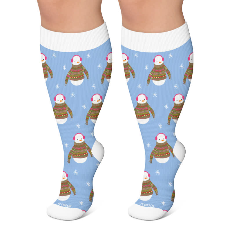 Plus Size Christmas Penguin Compression Socks - Blue - 4XL - image 4