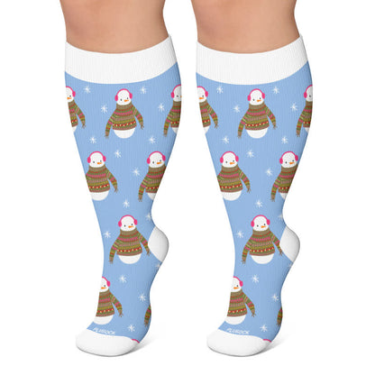 Plus Size Christmas Penguin Compression Socks - Blue - 4XL - image 4