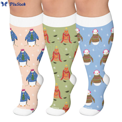Plus Size Christmas Penguin Compression Socks - image 0