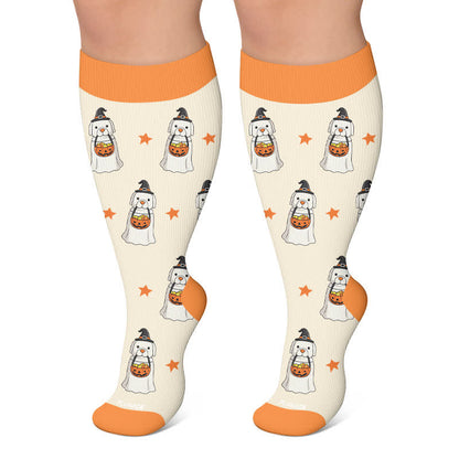 Plus Size Ghosts Pumpkins Campfire Compression Socks - Beige - 4XL - image 5
