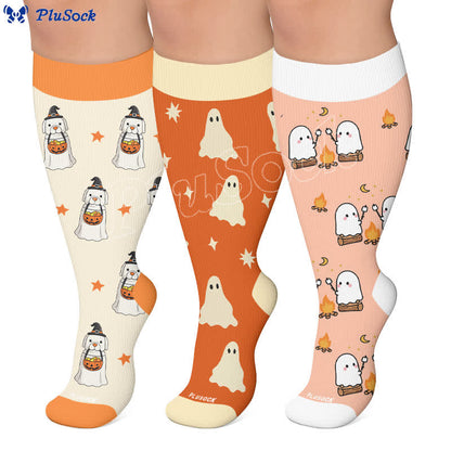 Plus Size Ghosts Pumpkins Campfire Compression Socks - image 0