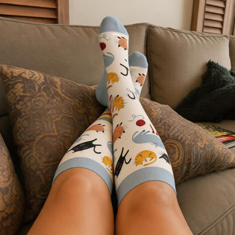 Plus Size Autumn Cats Hedgehogs Compression Socks - image 1