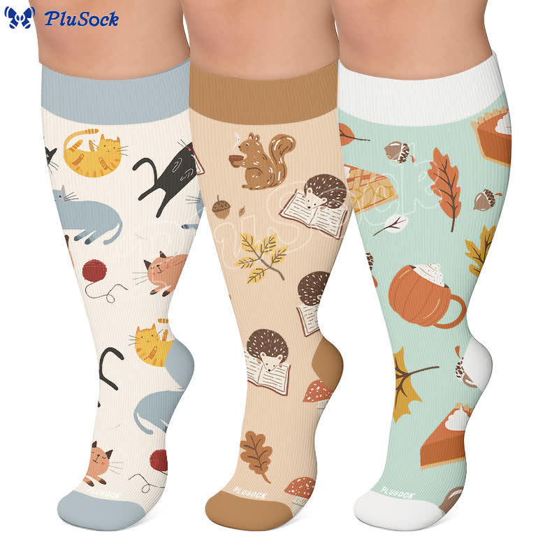 Plus Size Autumn Cats Hedgehogs Compression Socks - image 0
