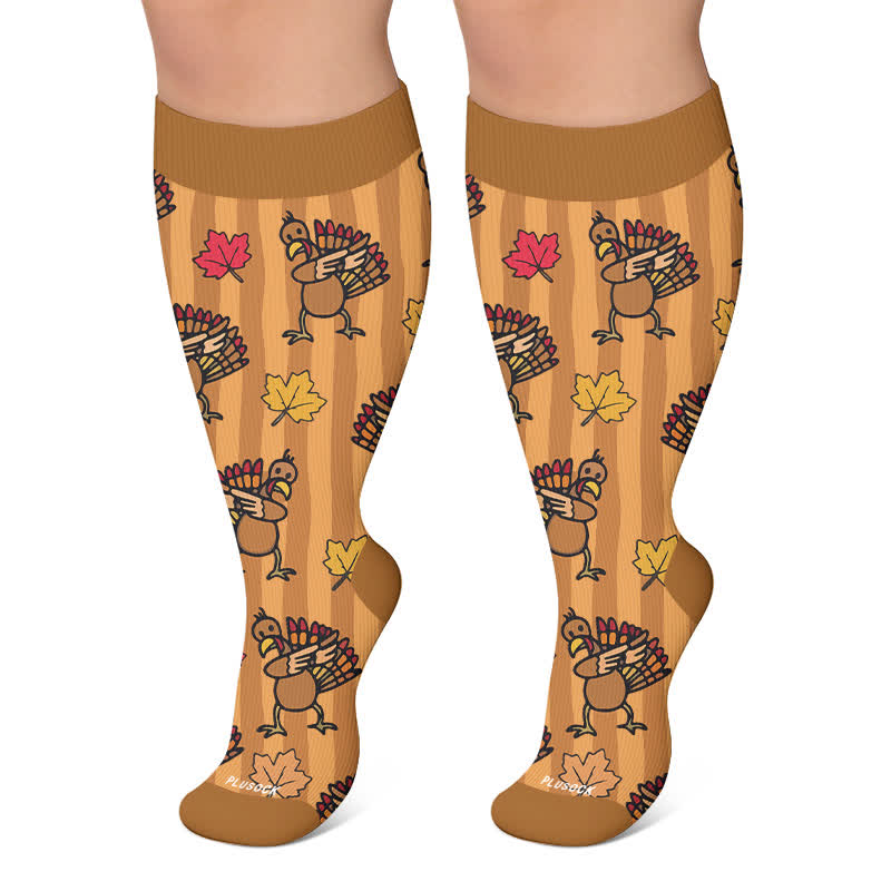 Plus Size Turkey Leaf Compression Socks - Brown - 4XL - image 6